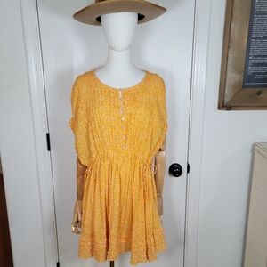 Free People Yellow Oversized Button-Up  Ditsy Spring Floral Dress Size Small